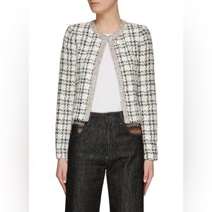 NWT $795 Alice Olivia Kidman Crystal-Embellished Tweed Jacket